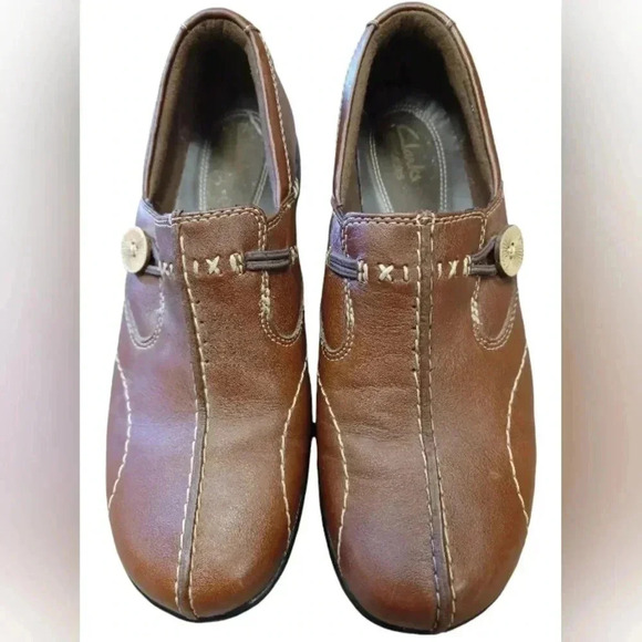 Clarks Bendables Sixty Delta Brown Leather Loafers Size 7W - Picture 3 of 8